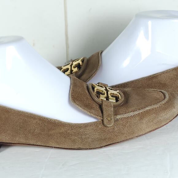 TORY BURCH Women's Metal Miller US8M Taupe Suede Medallion Logo Loafer Flats - Picture 15 of 16